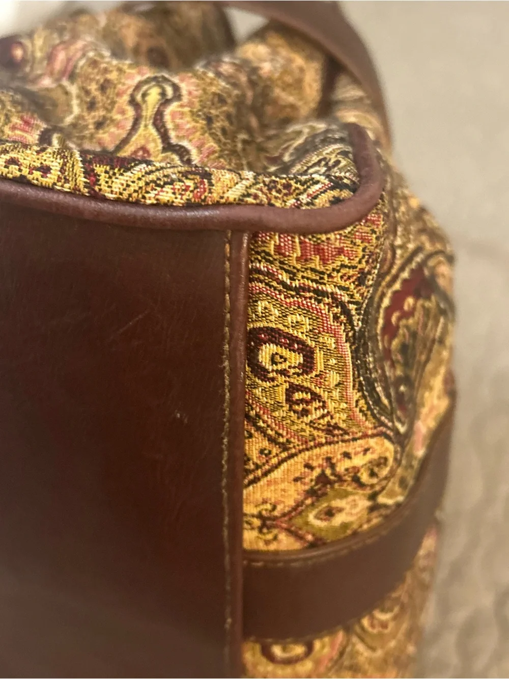 Etienne Aigner Tapestry Paisley Shoulder Bag Brown Multi Pocket